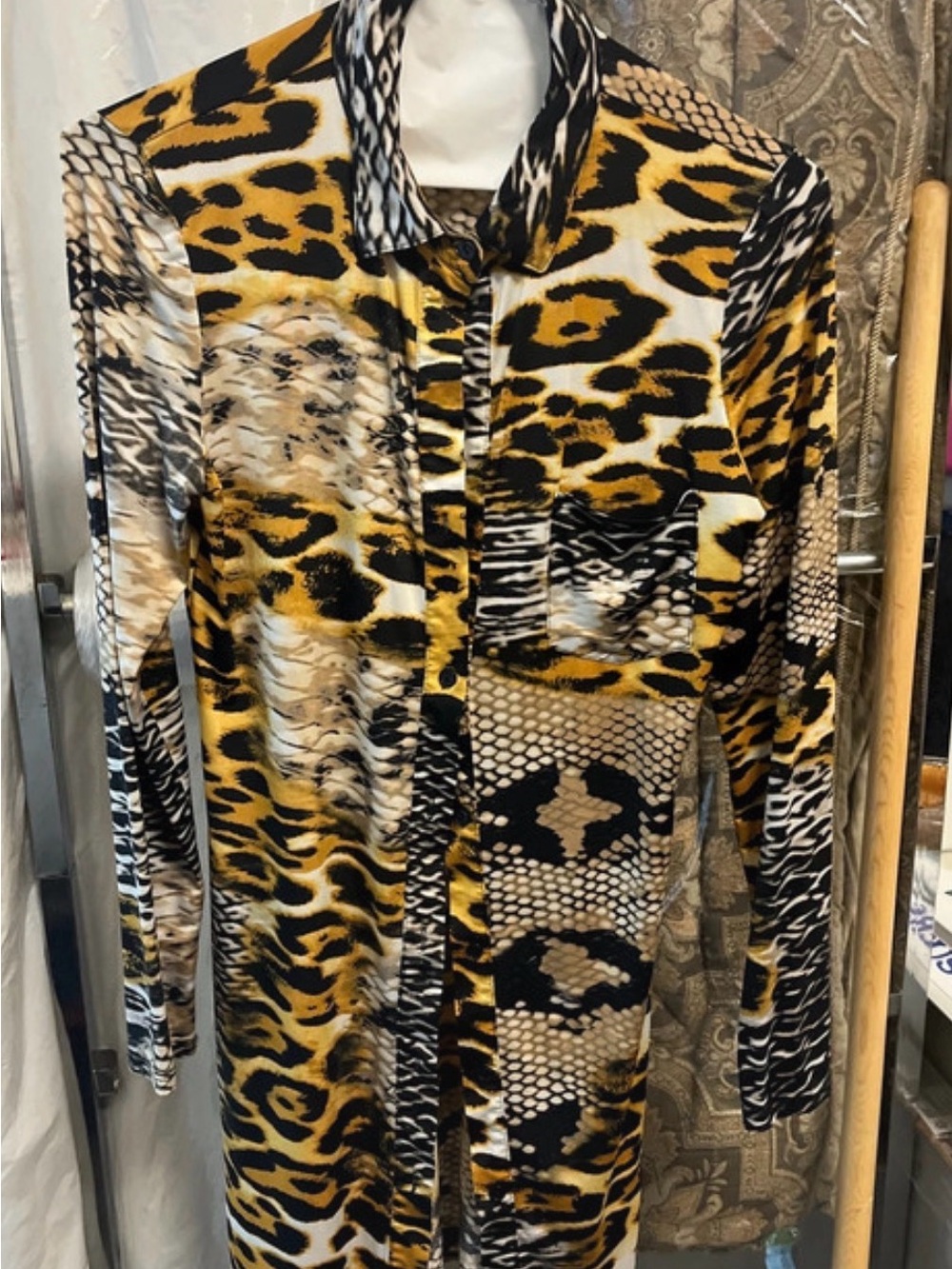 Timing Men's Long-Sleeve Mixed Animal Print Shirt - Yellow/Black/Cream
